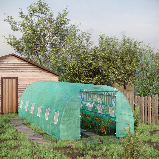 Outsunny 26' x 10' x 6.6' Large Garden Tunnel Greenhouse Seed Grow House for Plants Premium Steel Frame