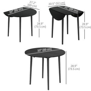 Table de salle à manger pliante ronde à abattants pour petits espaces, pieds en bois, noir vieilli