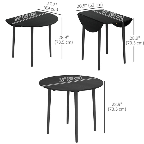 Table de salle à manger pliante ronde à abattants pour petits espaces, pieds en bois, noir vieilli