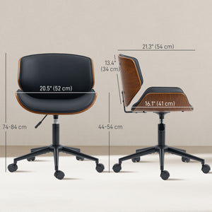 Chaise de bureau moderne sans accoudoirs et à roulettes avec revêtement en similicuir, bois courbé