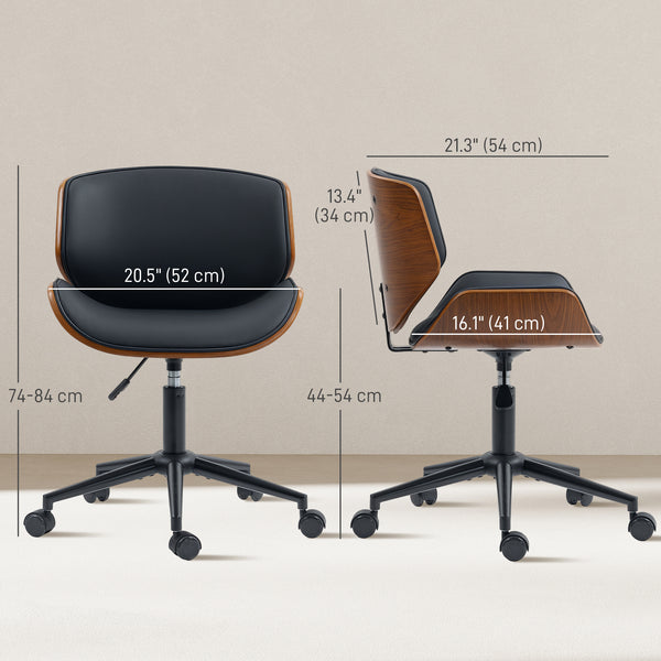 Chaise de bureau moderne sans accoudoirs et à roulettes avec revêtement en similicuir, bois courbé