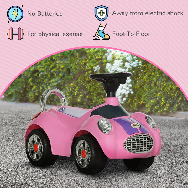 Voiture à pousser pour bambin avec musique, klaxon et lumière, rose