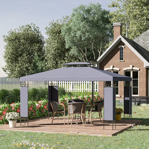 10' x 13' Outdoor Gazebo, Double Roof Patio Gazebo Canopy Shelter with Screen Decorate Corner Frame, Gray