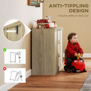 Buffet Boho avec 3 tiroirs, 2 étagères réglables et 4 étagères, naturel