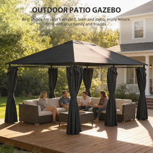 13'x 10' Soft-top Steel Patio Gazebo Canopy Party Tent with 6 Removable Curtains and Drainage Holes, Dark Gray