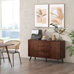 Buffet de cuisine avec 2 placards, 3 tiroirs et étagères réglables, couleur marron rustique