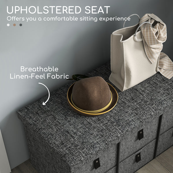 Banc à chaussures avec coussin et 6 tiroirs en tissu pour entrée, couloir, chambre, gris anthracite