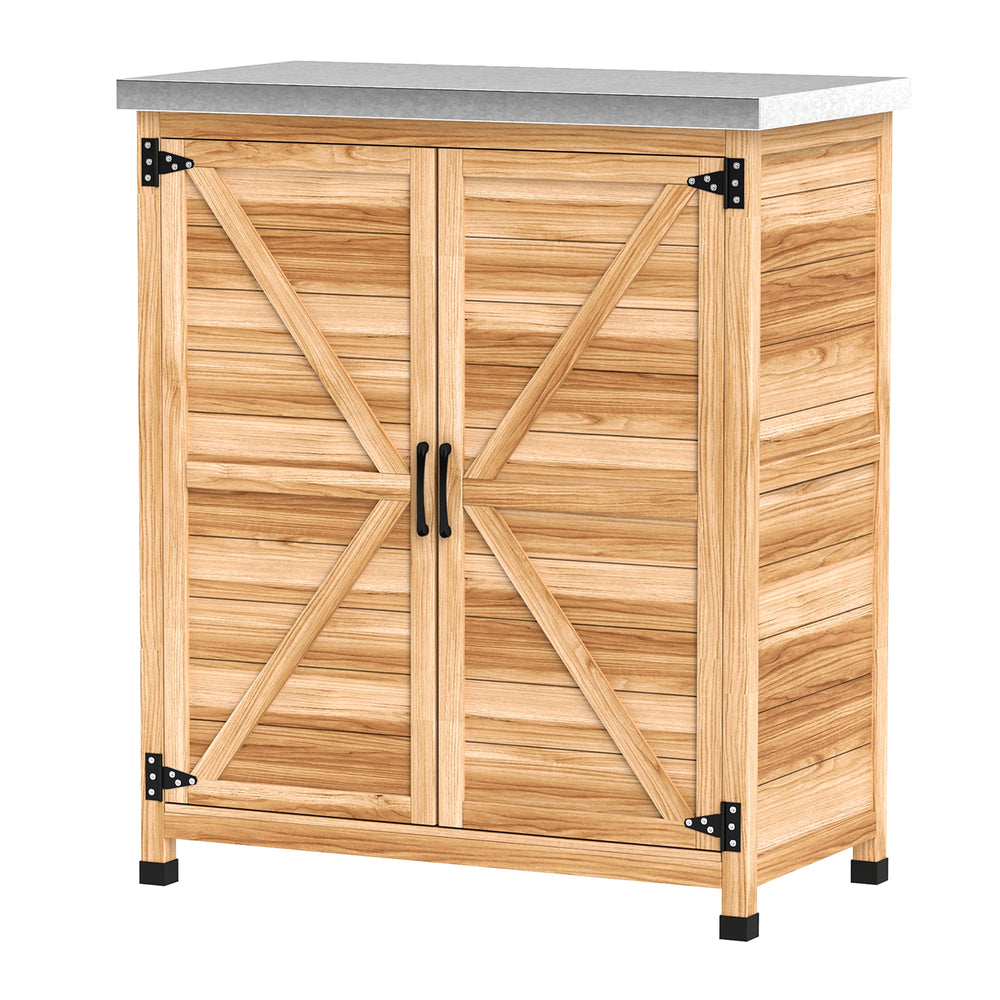 Meuble de rangement de jardin avec plateau en métal, couleur naturelle