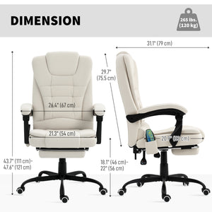 7-point vibrating massage chair with footrest, cream white 