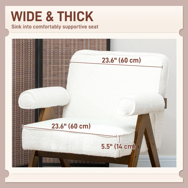 Fauteuil d'appoint en cachemire avec assise large et accoudoirs rembourrés, blanc crème