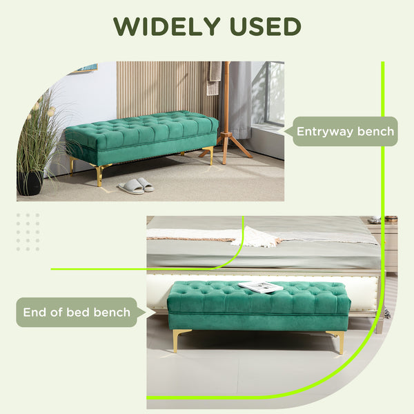 Banc de lit rembourré avec capitonnage à boutons, vert foncé