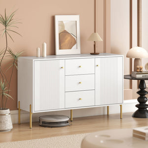 Buffet de rangement moderne avec 3 tiroirs à fermeture douce et 2 étagères réglables, blanc
