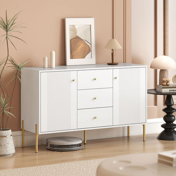 Buffet de rangement moderne avec 3 tiroirs à fermeture douce et 2 étagères réglables, blanc