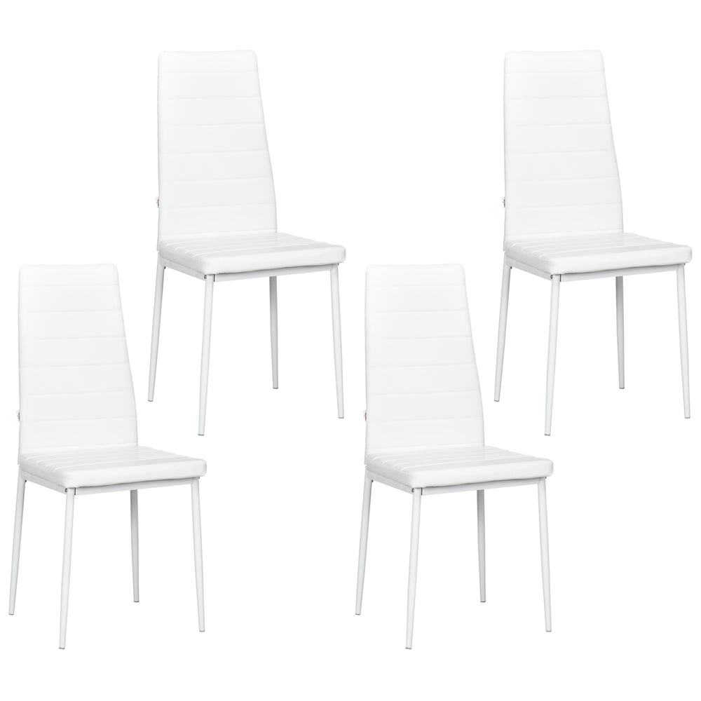 Set of 4 modern chairs, faux leather upholstery and metal legs, white