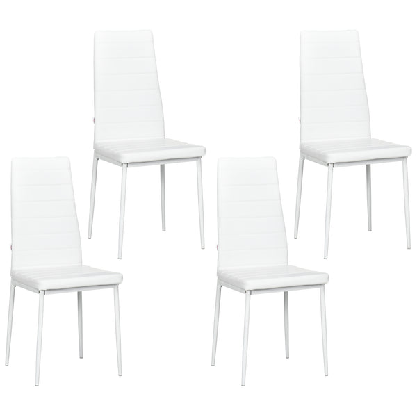 Set of 4 modern chairs, faux leather upholstery and metal legs, white