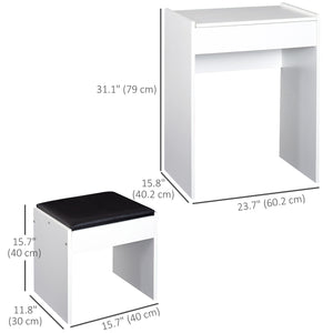Coiffeuse moderne avec table de maquillage et tabouret rembourré, blanc