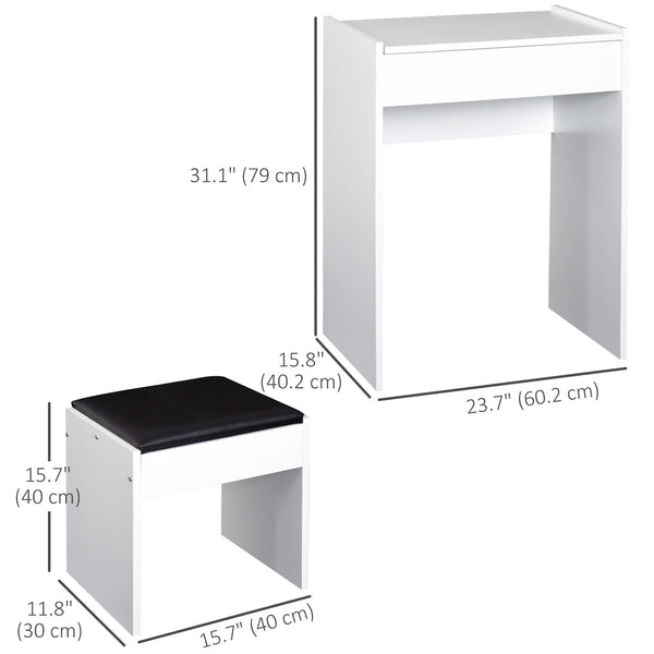Coiffeuse moderne avec table de maquillage et tabouret rembourré, blanc