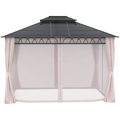 Gazebo 10' x 12' avec toit rigide double PC, structure en acier, filets et rideaux, kaki