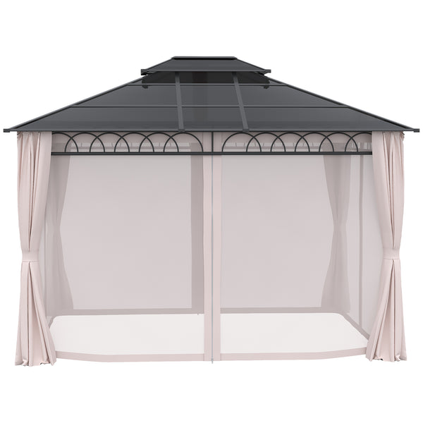 Gazebo 10' x 12' avec toit rigide double PC, structure en acier, filets et rideaux, kaki