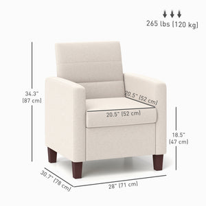 Fauteuil en tissu avec coussin d'assise et patins antidérapants, blanc crème