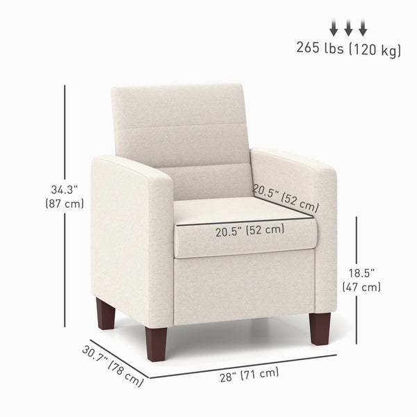 Fauteuil en tissu avec coussin d'assise et patins antidérapants, blanc crème