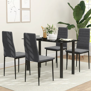 Set of 4 high-back padded chairs with metal legs, grey