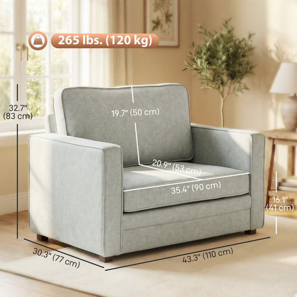 Velvet-effect accent chair with wide seat, spring cushion, solid wood legs, grey
