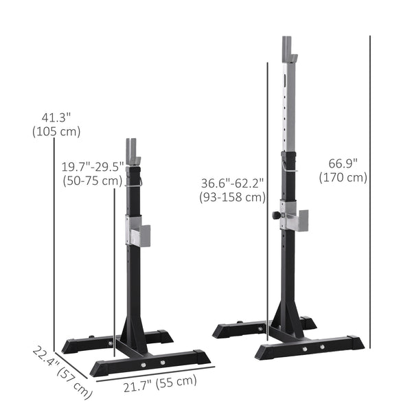 Support à barre réglable pour squat et développé couché, ensemble de 2 – Noir