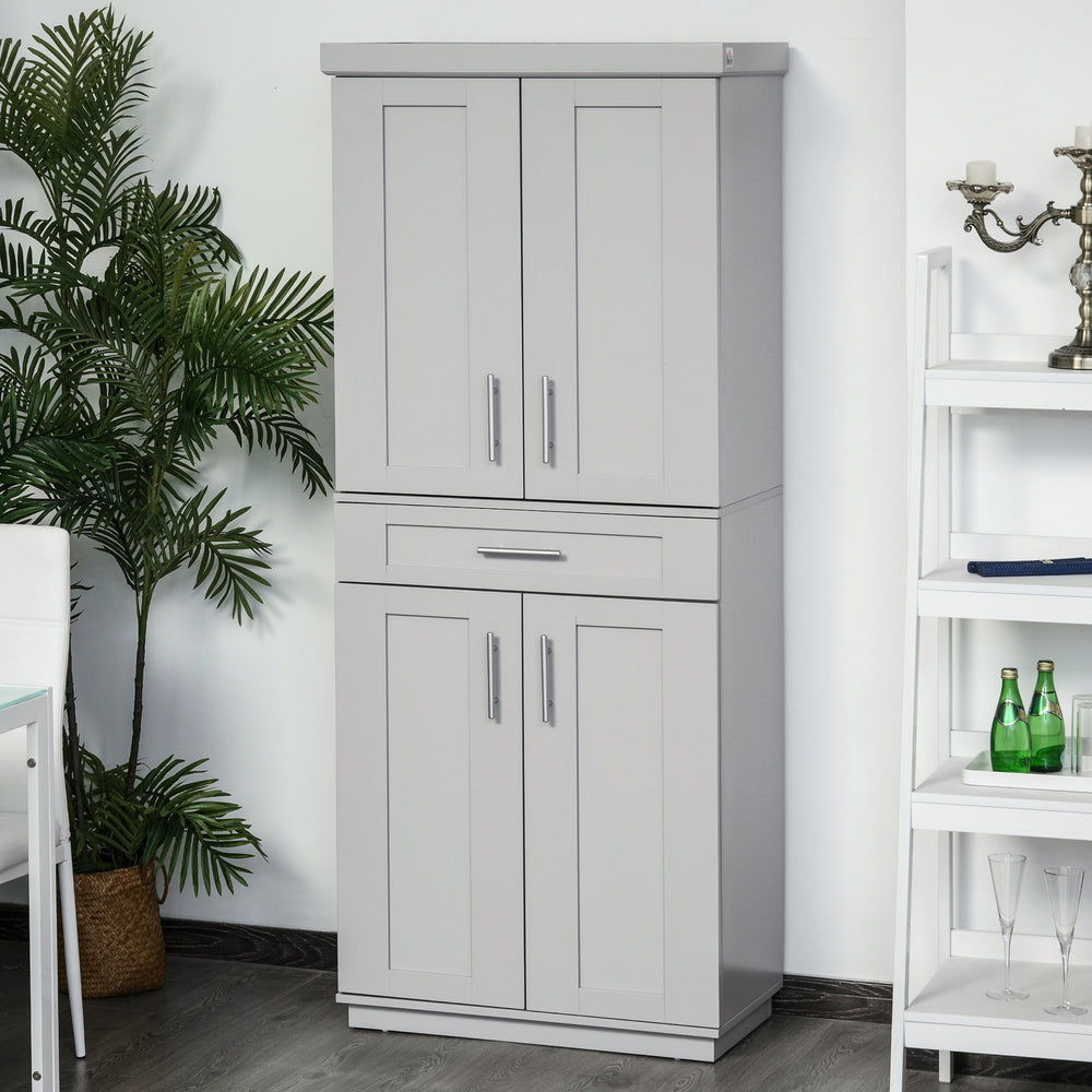 Garde-manger de 72 pouces avec 4 portes, tiroir et 3 étagères réglables, gris