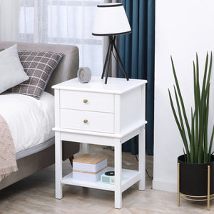 Table d'appoint moderne avec tiroirs et étagère de rangement, blanche