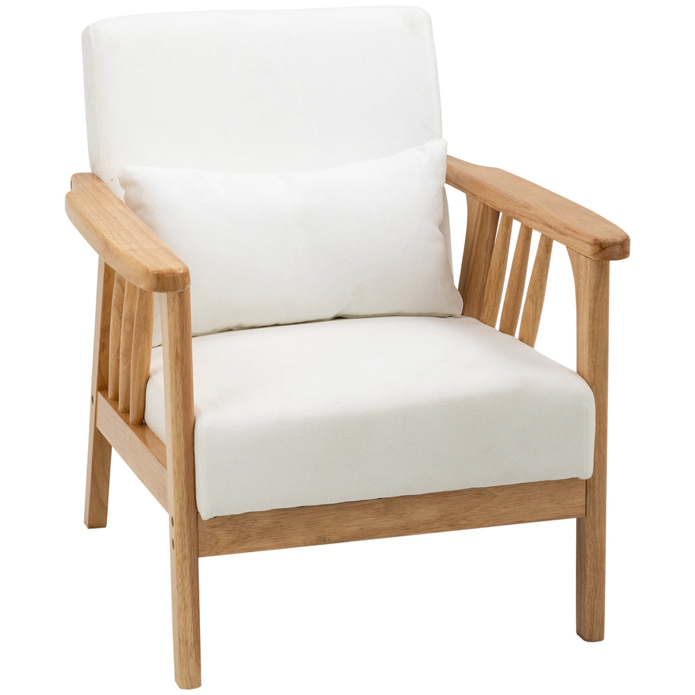 Fauteuil rembourré avec structure en bois d'hévéa, blanc
