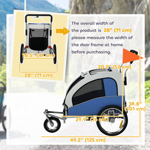 Remorque vélo et poussette pour chien 2 en 1, gris clair
