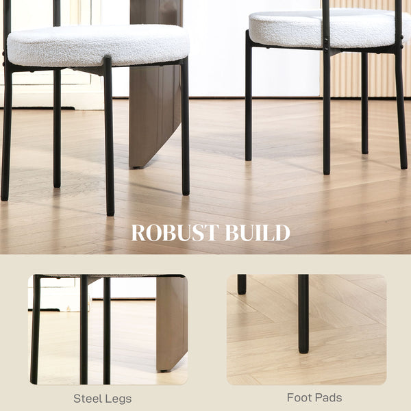 Set of 4 kitchen chairs with fleece upholstery, cream white