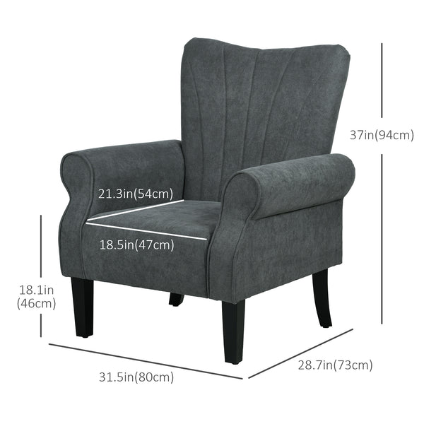 Fauteuil d'appoint moderne en tissu avec pieds en bois, gris foncé