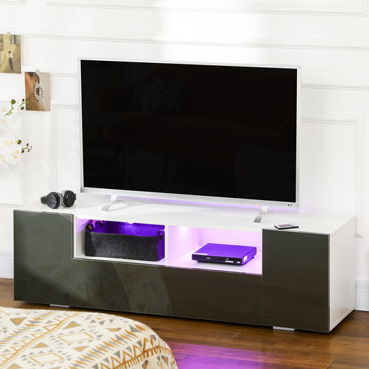 HOMCOM TV Stand for TVs up to 60 inches, with LED Lighting, Shelves and Storage Cupboards, 53.9 inches x 13.8 inches x 16.5 inches, Gray
