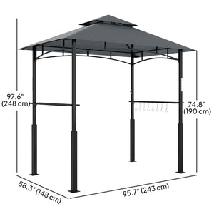 Gazebo 8' x 5', gazebo à deux niveaux pour barbecue avec éclairage LED, 2 gris foncé