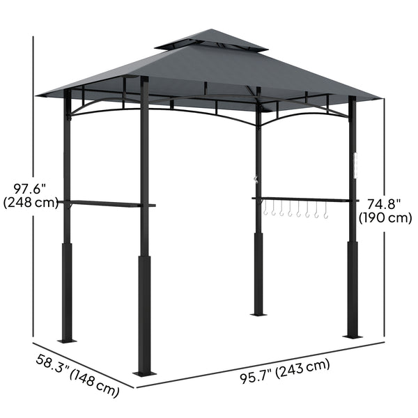 Gazebo 8' x 5', gazebo à deux niveaux pour barbecue avec éclairage LED, 2 gris foncé