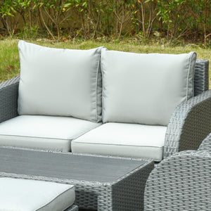 Ensemble de canapé d'extérieur 6 pièces en rotin tressé, gris