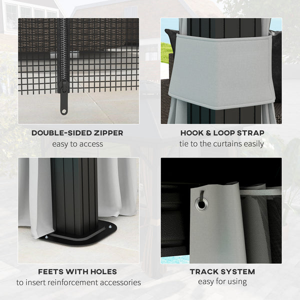 10x10 Gazebo with Double-Tier Metal Roof, Mosquito Netting, and Hanging Hook, Light Gray