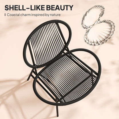 Ensemble bistrot Outsunny en rotin, ensemble de 3 meubles de jardin en osier, chaises Acapulco et table en acier pour porche et balcon, noir