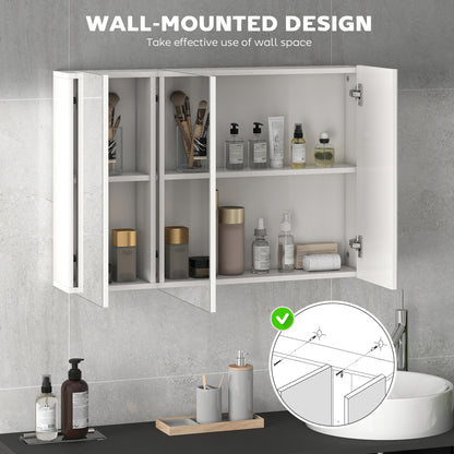Armoire à pharmacie avec miroir, 3 portes et étagères réglables, blanche