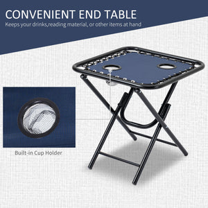 Ensemble de 2 chaises de patio Zero Gravity avec table d'appoint, porte-gobelets et coussins pour piscine, jardin, pelouse, plage, bleu