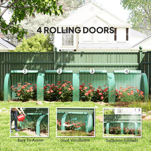 Miniature tunnel greenhouse with polyethylene cover, green