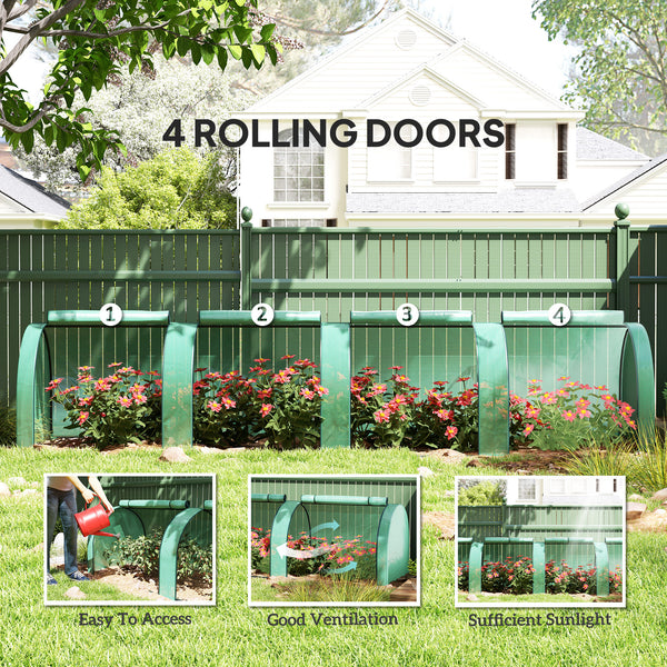 Miniature tunnel greenhouse with polyethylene cover, green