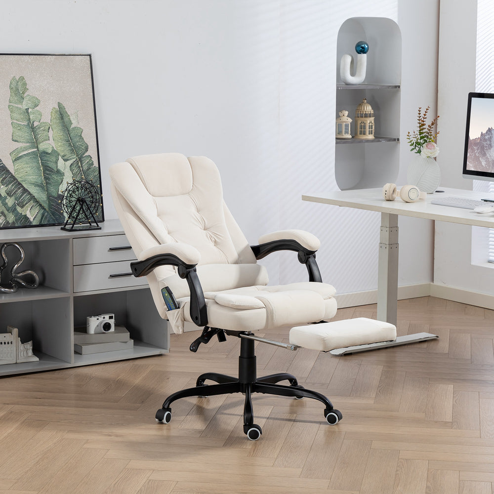 Fauteuil de massage vibrant à 7 points avec repose-pieds, blanc crème