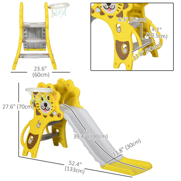 Toboggan 3 en 1 pour tout-petits avec motif lion, de 18 à 36 mois, jaune