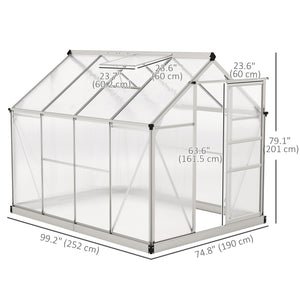 Greenhouse with gutter, ventilation and sliding door, silver