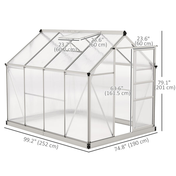 Greenhouse with gutter, ventilation and sliding door, silver