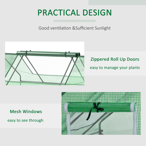 Portable mini greenhouse with 2 large windows and ground stakes