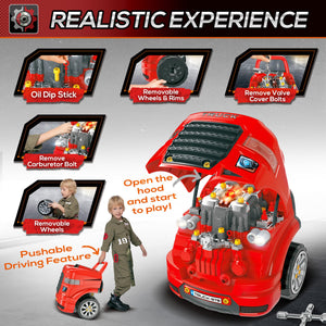 Mini gas station, kids' tool kit included, red 